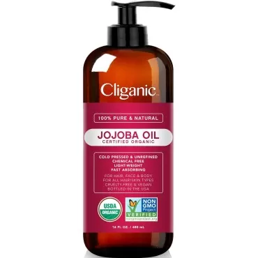 Cliganic USDA Organic Jojoba Oil 16oz with Pump, 1...