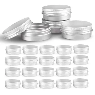 Round Silver Aluminum Metal Tin Storage Jar Containers with Secure Screw Top Lids for Cosmetic, Lip Balm,Salves, Candles,Skin Care and tea, 24pcs