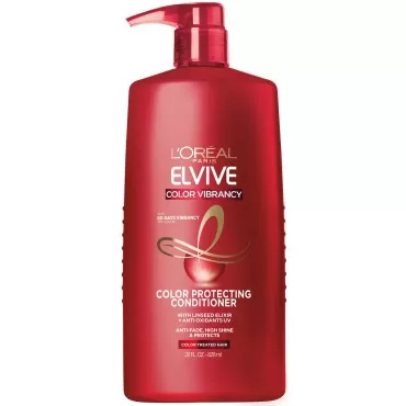 L’Oréal Paris Elvive Color Vibrancy Protecting Conditioner, for Color Treated Hair, Conditioner with Linseed Elixir and Anti-Oxidants, for Anti-Fade, High Shine, and Color Protection, 28 Fl Oz