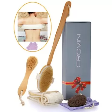 Dry Brushing Body Brush - Natural Boar Bristle Dry...