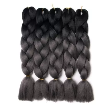 Lady Corner Ombre Braiding Hair 24inch Jumbo Braids High Temperature Fiber Synthetic Hair Extension 5pcs/Lot 100g/pc for Twist Braiding Hair (24inch(Pack of 5), Black-Silver grey)