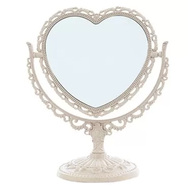 Frcolor Vanity Mirror 2X Magnification Heart Shape Two Sided Swivel Tabletop Makeup Mirror Beige
