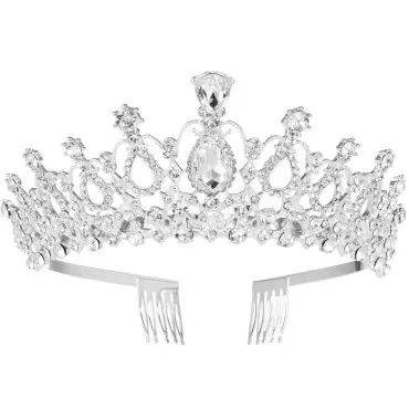 FRCOLOR Wedding Tiara Crystal Rhinestones Tiara Crown with Comb Pageant Princess Crown (Silver)