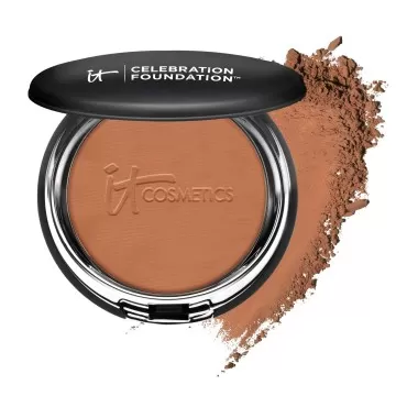 IT Cosmetics Celebration Foundation, Deep (N) - Full-Coverage, Anti-Aging Powder Foundation - Blurs Pores, Wrinkles & Imperfections - With Hydrolyzed Collagen & Hyaluronic Acid - 0.3 oz Compact