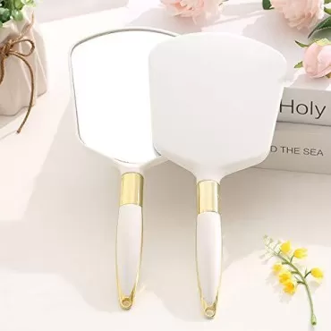 XPXKJ Handheld Mirror with Handle, for Vanity Makeup Home Salon Travel Use (White Colour, Square)