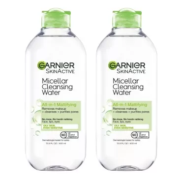 Garnier SkinActive Micellar Water for Oily Skin, Facial Cleanser & Makeup Remover, 13.5 Fl Oz (400mL) 2 Count (Packaging May Vary)