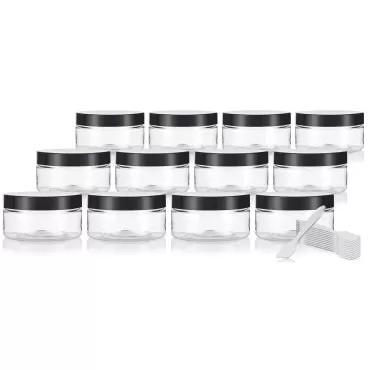 JUVITUS 3 oz Clear PET Plastic (BPA Free) Refillable Low Profile Jar (12 pack) I BPA Free Large Refillable Empty Storage Containers