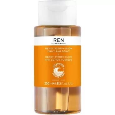 REN Clean Skincare Glow Tonic - Daily Facial Brightening - Exfoliate, Hydrate & Even Skin Tone with Resurfacing AHAs & BHAs - Cruelty Free & Vegan Pore Reducing Toner, 8.5 Fl Oz