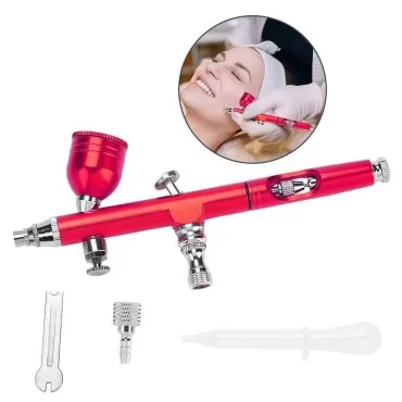 Makeup Air Guns,Facial Skin Care Moisturizing Airbrush, Dual-Action 0.3mm Fine Art-Illustration Tattoo Paint Nail Cake Decoration Spray Gun Tools(Rose red)