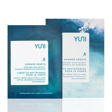 YUNI Beauty Large Body Wipes (Peppermint Citrus, 12 Ct) Soft Moist Showerless Wipes that Cleanse & Deodorize, No Rinse Body Cleanser Biodegradable Individually Wrapped Wipes for Travel, After Workout