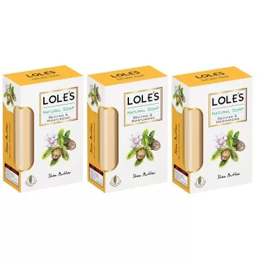 LOLE'S Luxury Pure Natural Soap, Shea Butter Beauty Soap Bar, Reviving & Moisturizing Face and Body Care, Vitamin E, SLS-Free, Soft & Fresh Touch, 100% Vegetable, No Animal Fat - PACK OF 3 (5.2 oz ea)