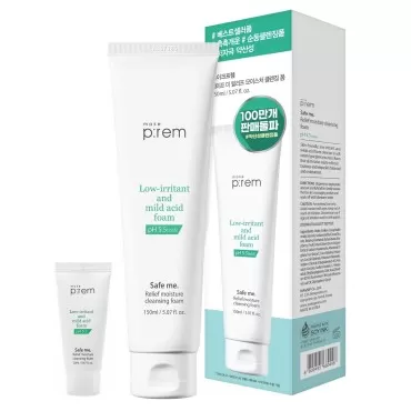 MAKEPREM Safe Me Relief Moisture Cleansing Foam Non-Stripping 5 Oz Hydrating Gentle Calming Foaming Cleanser Sensitive Acne-Prone Mature Dry Skin Face Wash pH 5.5 Sub-Acidic Age-Defying Chemical Free