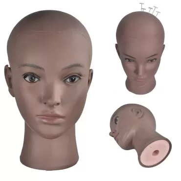 ErSiMan Afro Cosmetology Mannequin Head Bald Manikin head for Wigs Making Wig Display Hat Display Glasses Display with Free Clamp