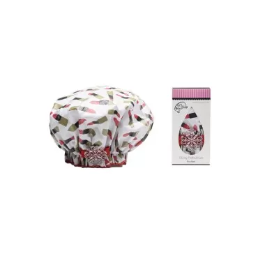 Dry Divas Designer Shower Cap - Washable, Reusable - Large Bouffant With Vintage Jeweled Brooch (Pucker Up)