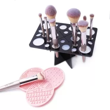 Makeup Brush Cleaning Mat & Makeup Brush Drying Ra...