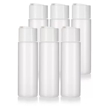JUVITUS 8 oz / 250 ml Professional Natural Clear Refillable Plastic Squeeze (BPA Free) Bottle with Wide White Disc Cap Lid (6 pack)