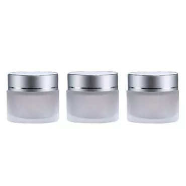 ericotry 3PCS Refillable Frosted Clear Glass Cosmetic Jars Empty Face Cream Lip Balm Storage Container Pot Bottle with Silver Lids for Travel and DIY Home Use Size 10g