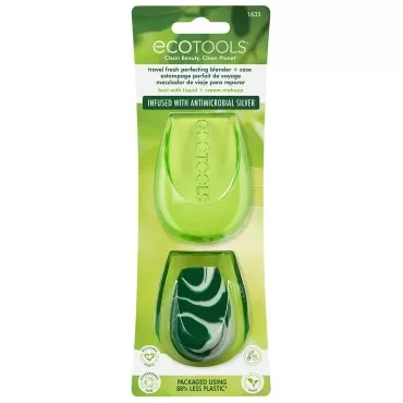 EcoTools Travel Perfecting Sponge Makeup Blender with Case, Beauty Sponge, Protects Makeup Sponge, Cruelty Free, Vegan, Latex Free, and Made With Recycled Materials, 2 Piece Set