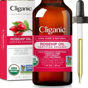Cliganic USDA Organic Rosehip Seed Oil for Face, 1...