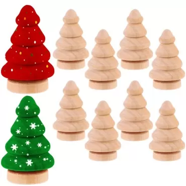 10Pcs Unfinished Wood Christmas Tree DIY Natural W...