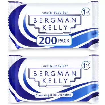 BERGMAN KELLY Hotel Soap Bars (White Tea, 1 oz, 200 PK), Travel Size Luxury Bulk Amenities Bar Soap, Mini Individually Wrapped Rectangular Soap, Small Toiletries for Airbnb, Motel, Guest Bath