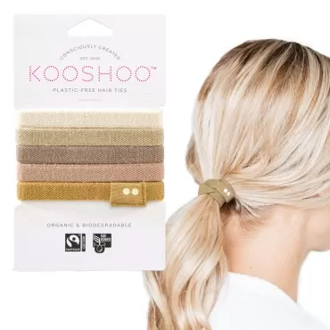 KOOSHOO Plastic-Free Flat Hair Ties - Organic Cotton Hair Ties For Girls, Hair Tie For Thick Hair. No-Damage Hair Ties Made from Plants For Women, Toddlers, & Babies. Hair Accessories for Women. 5ct