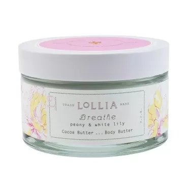 Lollia Breathe Body Butter, 5.5 oz. - Peony & White Lily Fragrance - Shea Butter & Cocoa Butter, Body Lotion for Women, Hydrating & Smooth Body Moisturizer