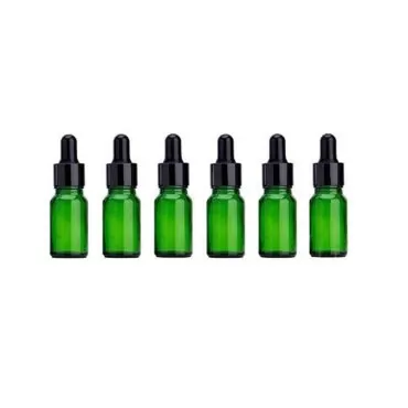 VASANA 6PCS 5ml Green Empty Refillable Essential Oil Glass Dropper Bottle with Black Cap Makeup Sample Storage Holder Container for Essential Oil Perfume Aromatherapy
