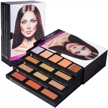 SHANY 4-Layer Contour and Highlight Makeup Kit - Set of Concealer Palette, Color Corrector, Makeup Foundation Palette, Contour Highlight Palette, and Blush Palettes