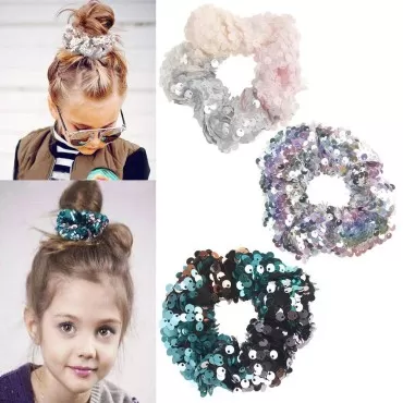 3Pcs Shiny Sequin Hair Scrunchies Hairbands, Women...