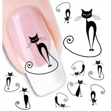 6 PCS Stylish Black Cat Image Nail Art Sticker Nai...