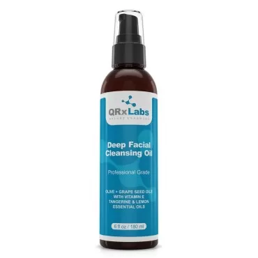 Deep Facial Cleansing Oil with Olive and Grape Seed Oils, Tangerine & Lemon Essential Oils, Boosted with Vitamins C & E - BEST Cleanser for Dry Skin - Makeup Remover & Face Wash - 6 fl oz