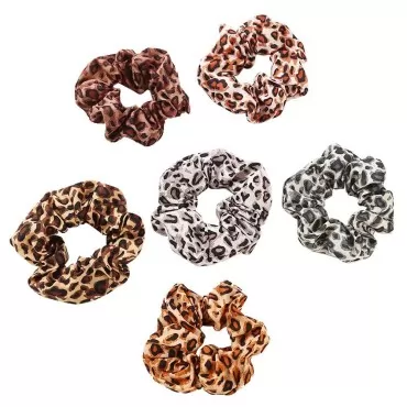 6 Pack Leopard Print Hair Scrunchies Soft Chiffon ...