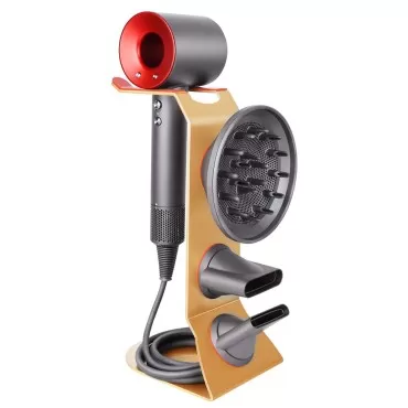FLE Hair Dryer Stand Holder - New Upgrade Protective Silicone Pad Design for Dyson Dryer and Compatible for All Dyson Supersonic Models,Metal Gold