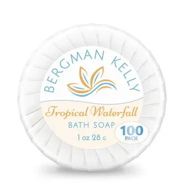 BERGMAN KELLY Hotel Soap Bars in Bulk (Tropical Waterfall, 1 oz, 100 PK), Travel Size Cleansing Soap, Small Individually Wrapped Round Soap, Mini Size Toiletries: Airbnb, Motel, Guest Bath