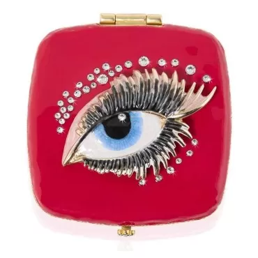 Jay Strongwater Pop Life Bette Eye Compact Make up Mirror with Swarovski Crystals