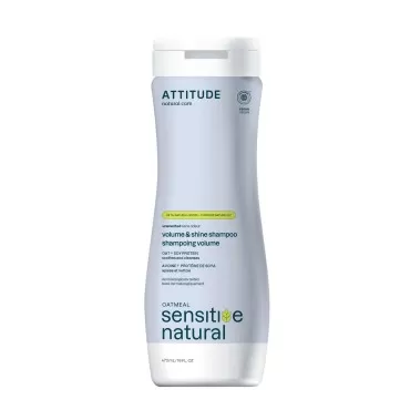 ATTITUDE Extra Gentle and Volumizing Shampoo for Sensitive Skin Enriched with Oat, EWG Verified, Hypoallergenic, Vegan and Cruelty-free, Unscented, 16 Fl Oz