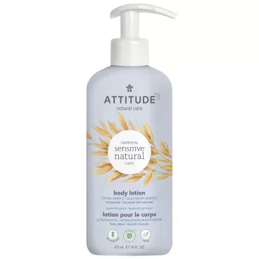 ATTITUDE Extra Gentle Body Lotion for Sensitive Skin Enriched with Oat, EWG Verified, Hypoallergenic, Vegan and Cruelty-free, Unscented, 16 Fl Oz