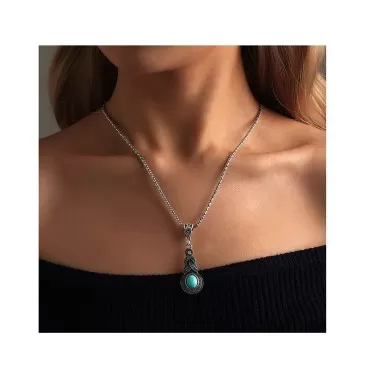 Edary Bohemian Necklace Turquoise Pendant Necklaces Silver Necklace Chain Jewelry for Women and Girls