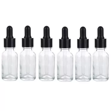 VASANA 6PCS 15ml/0.5oz Empty Refill Portable Clear Glass Essential Oil Dropper Bottle with Black Cap Cosmetic Sample Storage Holder Container for Perfume Aromatherapy Packing DIY Beauty Tools