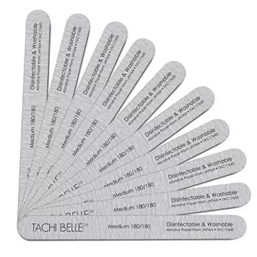 Tachibelle 10 Pcs Premium Japan Abrasive 180/180 Fine Disinfectable Washable Zebra Perfect Files for Natural Nails