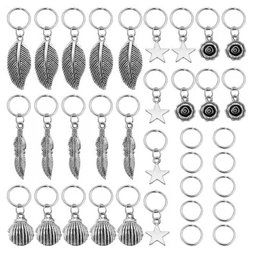 Lurrose 35pcs Vintage Silver Braid Headdress Unisex Dreadlock Round Ring Hair Braid Jewelry Leaves Star Pendants Hair Clips Hair Decorations