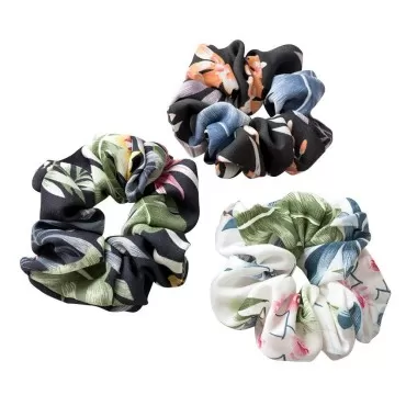 Lurrose 3 Pcs Kawaii Hair Scrunchies Cute Hair Scrunchies Elastic Hair Bands Flower Prints Floral Hair Scrunchies Hair Rope Band for Women Girls (White + Black + Navy)
