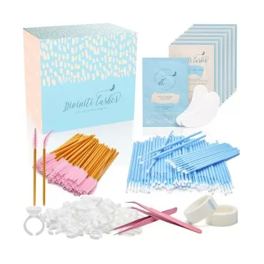 Lash Extension Supplies - Lash Tech Supplies for Eyelash Extension Supplies - 3 Lash Extension Tweezers, Mascara Wands, Cotton Swabs, Glue Rings, Eyelash Extension Tape, Silicone Eyelash Pads DiviniTi