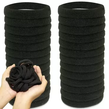 100 Pcs Seamless Cotton Thick Black Hair Band No M...