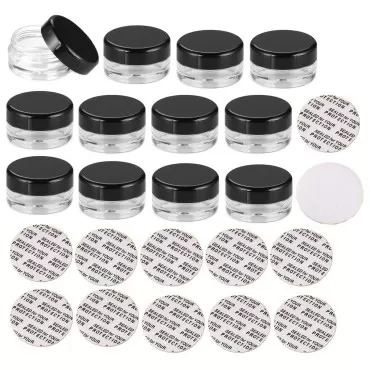 12 Pieces 5g Empty Cream Containers Round Cosmetic Jars Clear Plastic Cosmetic Sample Containers with 12 Pieces Pressure Sensitive Films for Cream Eye Shadow Nails Powder Black Lid