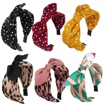 Jaciya Knotted Bow Headbands for Women Fashion Wide Headband with Bow Bunny Ears, Vintage Hair Bands Girls Hair Accessories diademas cintillos para mujer, 6 Pieces