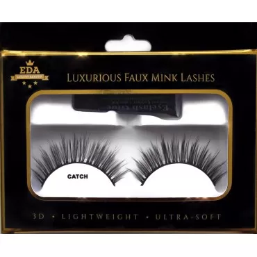 EDA LUXURY BEAUTY CATCH 3D Faux Mink False Eyelashes - Natural Look Lashes, Light Volume, Medium Long Eyelash Extensions - Eye-Lifting, Flare Spiky Cat Eye Effect Fake Eyelashes - Vegan & Cruelty-Free