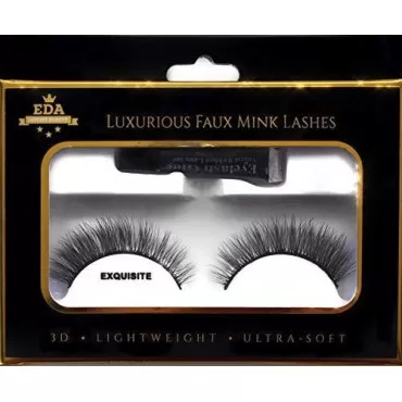 EDA LUXURY BEAUTY EXQUISITE 3D Faux Mink False Eyelashes - Super Soft Natural Look Lashes, Full Volume, Medium Long Length Eyelash Extensions - Eye-Lifting, Smokey Cat Eye Effect Fake Eyelashes