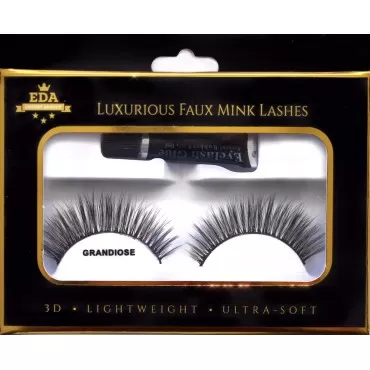EDA LUXURY BEAUTY GRANDIOSE 3D Faux Mink False Eyelashes - Natural Look Lashes, Full Volume, Extra Long Length Eyelash Extensions - Eye-Lifting, Cat Eye Effect Fake Eyelashes - Vegan & Cruelty-Free